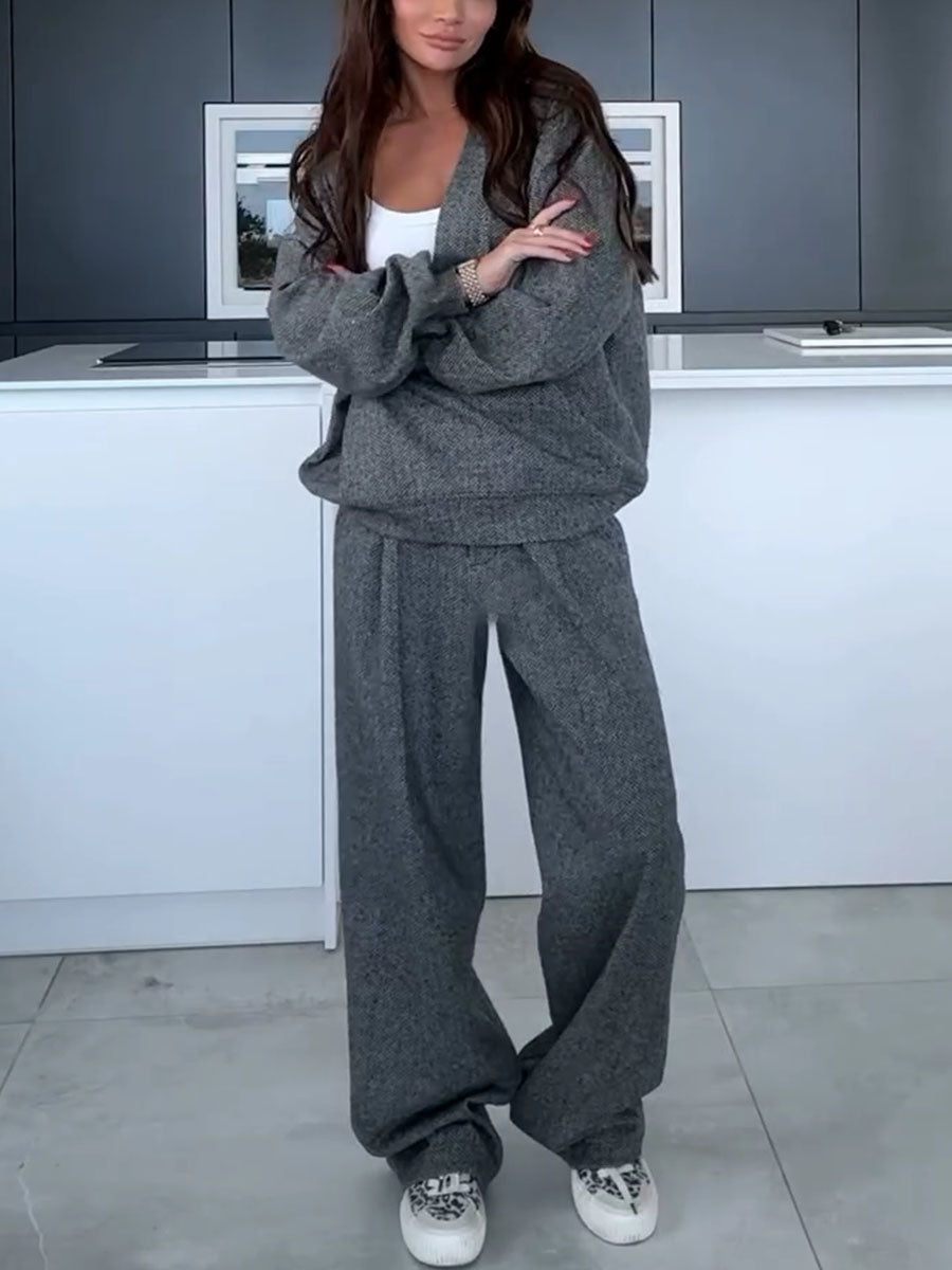 Ensemble Deux Pièces avec Haut Col V Et Pantalon À Pinces pour Femme | Idéal pour Le Bureau Et La Maison