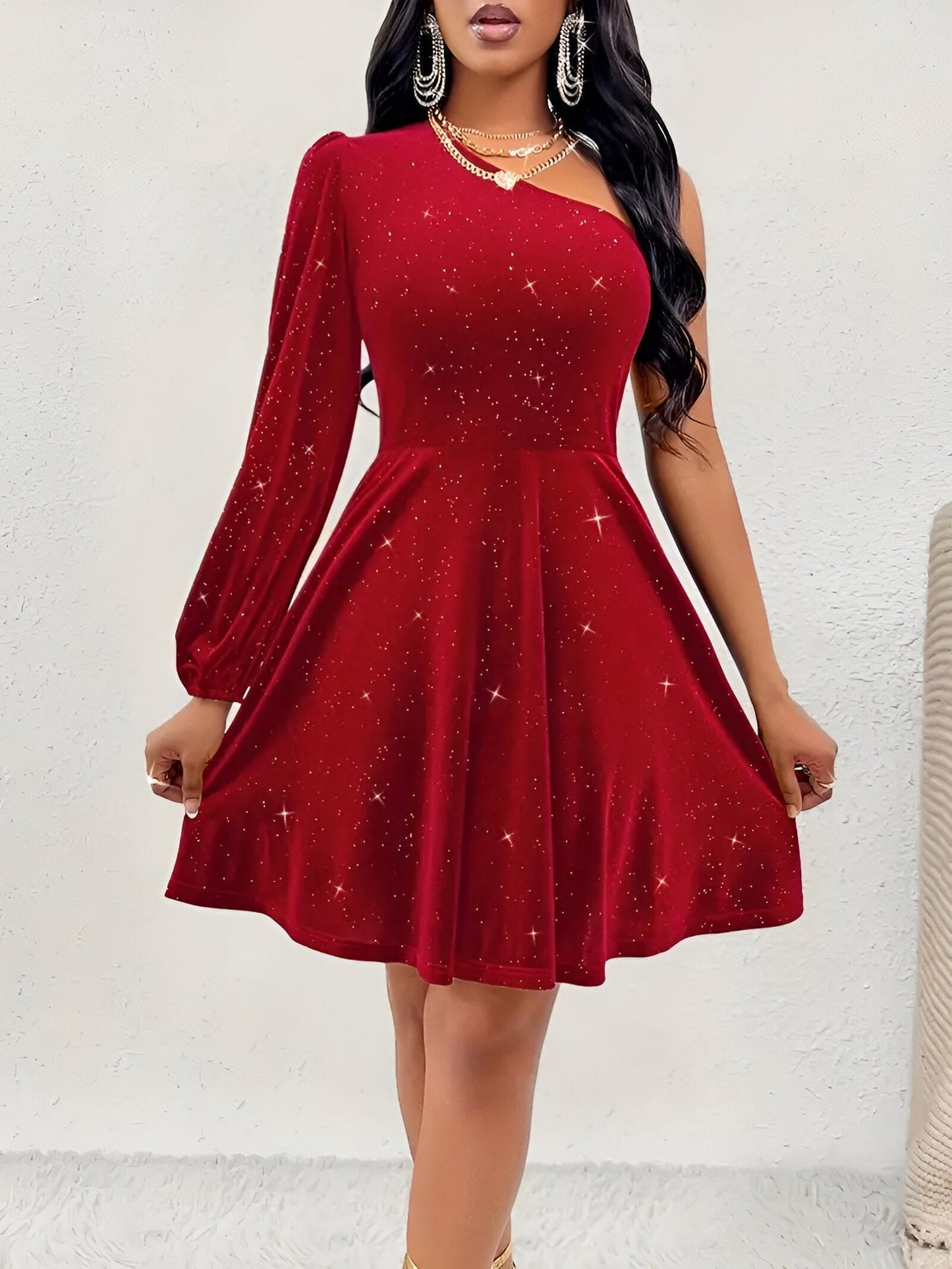 Robe Asymétrique À Une Épaule avec Volants pour Femme | Idéale pour Les Occasions Et Les Événements