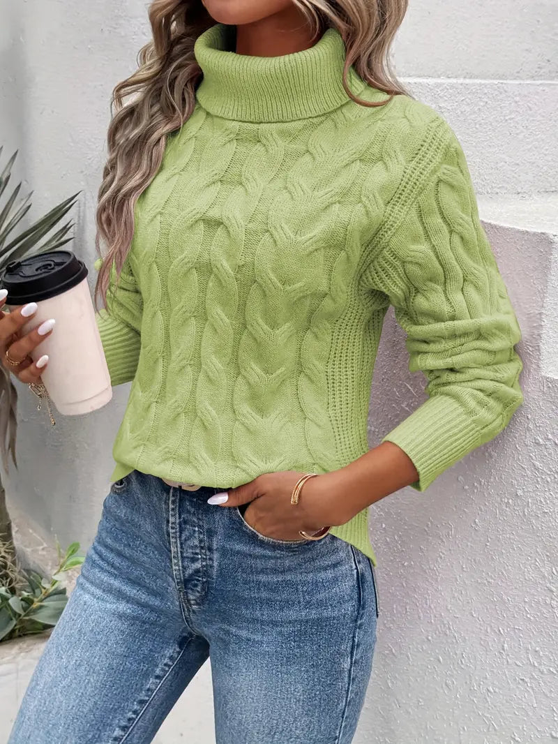 Pull À Col Roulé avec Motif Torsadé pour Femme | Idéal pour L’Hiver