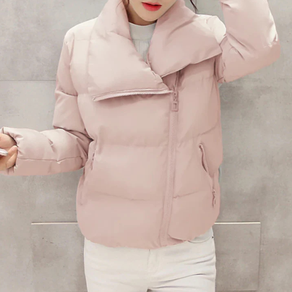 Manteau Matelassé Long avec Fermeture Éclair Asymétrique pour Femme | Idéal pour l’Hiver