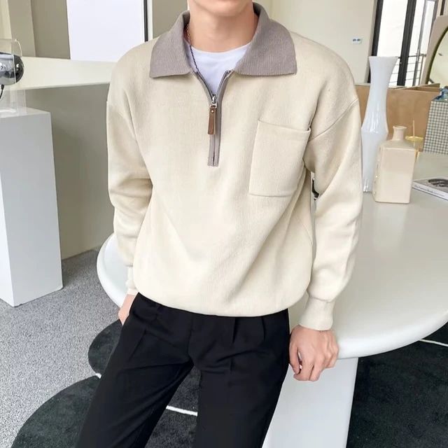 Pull à Demi-Zip avec Col Montant Inversé pour Homme | Idéal pour les Journées Fraîches