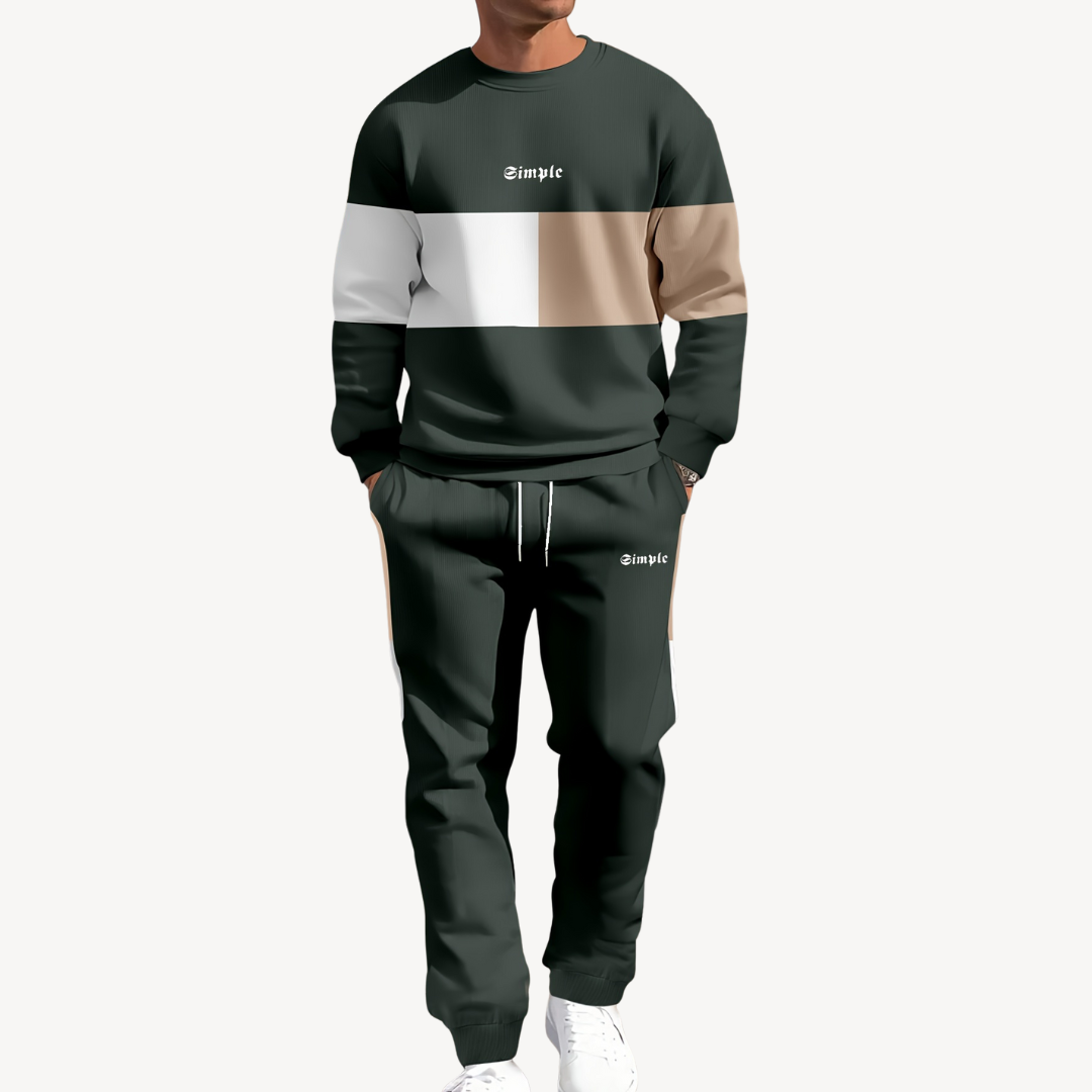 Ensemble Homme avec Veste Puffer Colorblock Et Jogging | Idéal pour Les Loisirs Et Les Activités Extérieures
