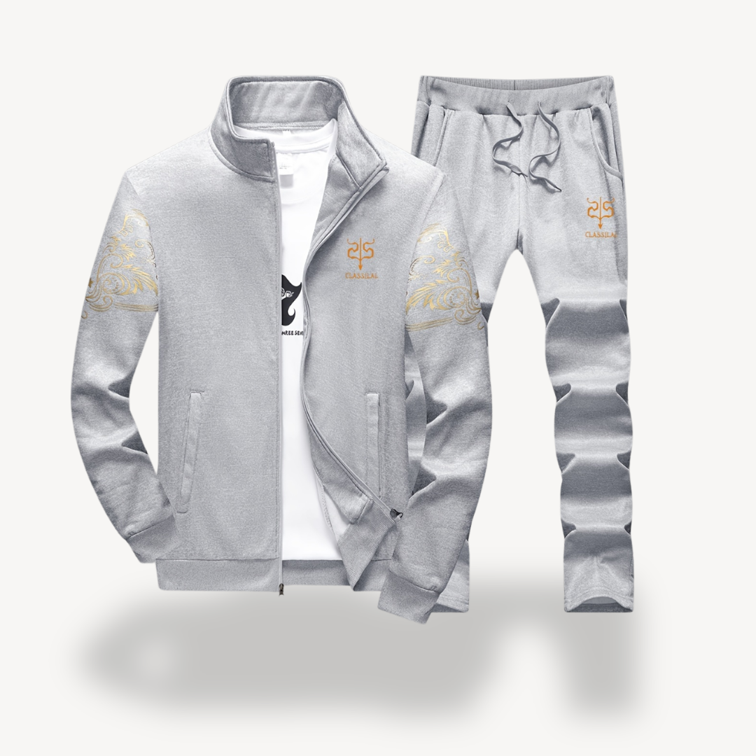 Ensemble Veste Et Pantalon De Survêtement pour Homme avec Finitions Dorées | Idéal pour Le Sport Et Les Loisirs