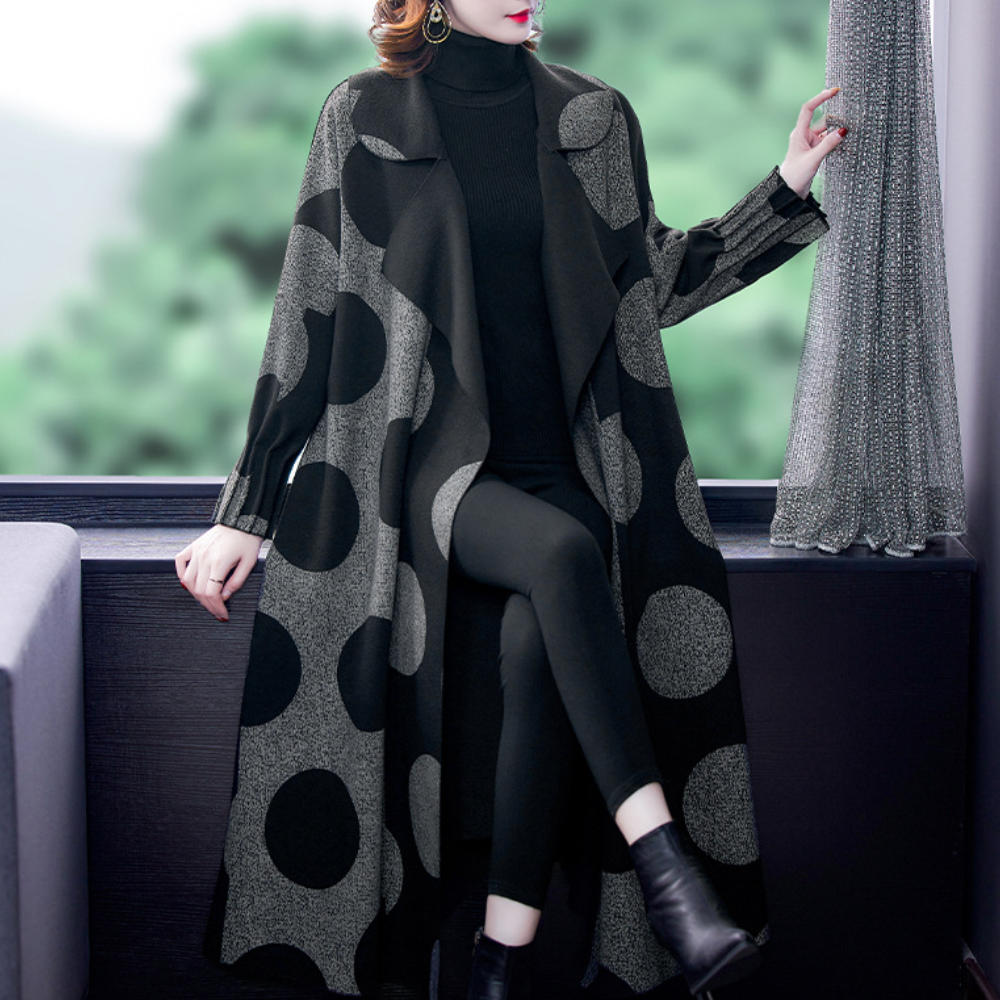 Manteau Long À Pois avec Ceinture pour Femme | Idéal pour L’Hiver