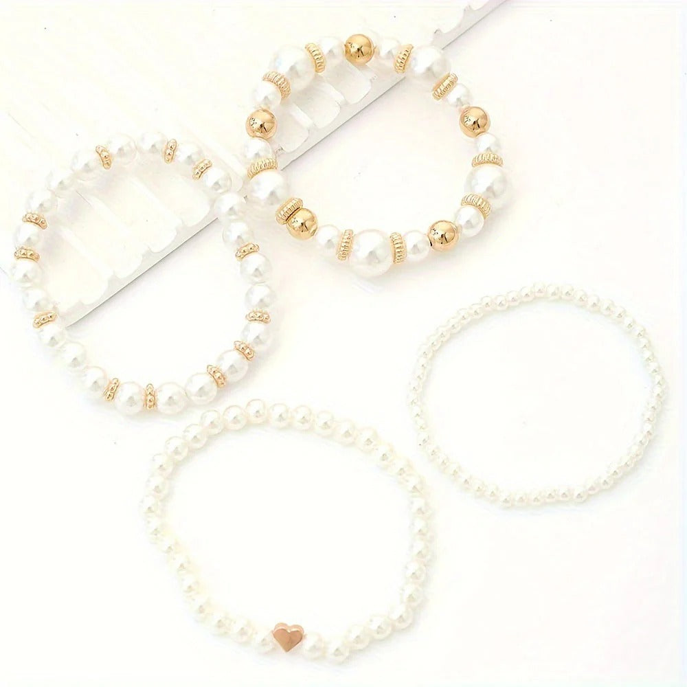Set de 4 Bracelets Imitation Perles pour Femme | Idéal pour Tenues Quotidiennes ou Événements