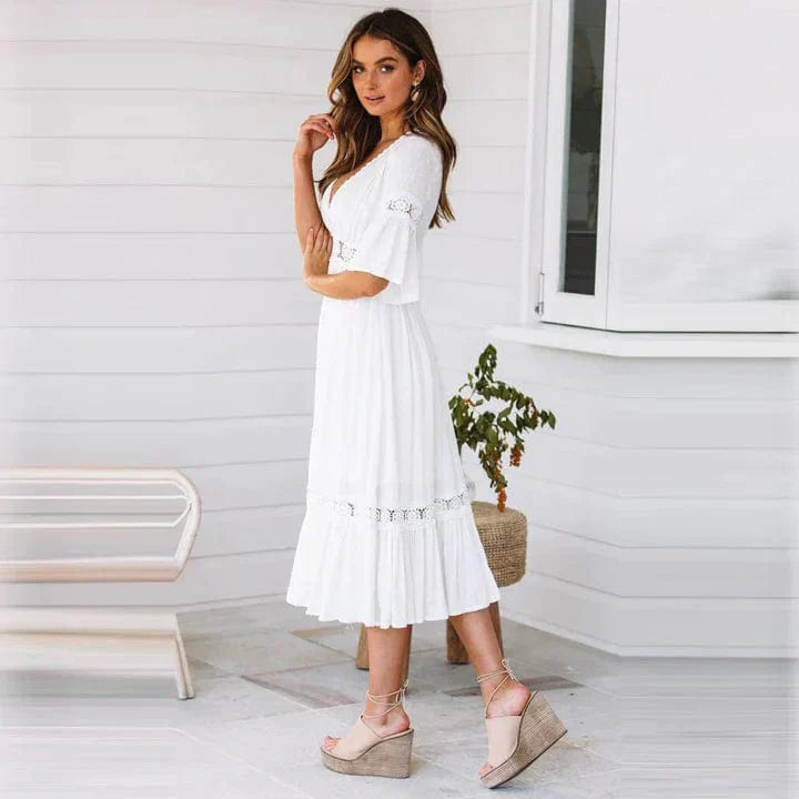 Robe Longue avec Détails en Dentelle pour Femme | Idéale pour Été ou Événements Décontractés