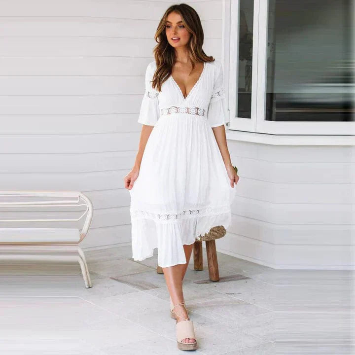 Robe Longue avec Détails en Dentelle pour Femme | Idéale pour Été ou Événements Décontractés