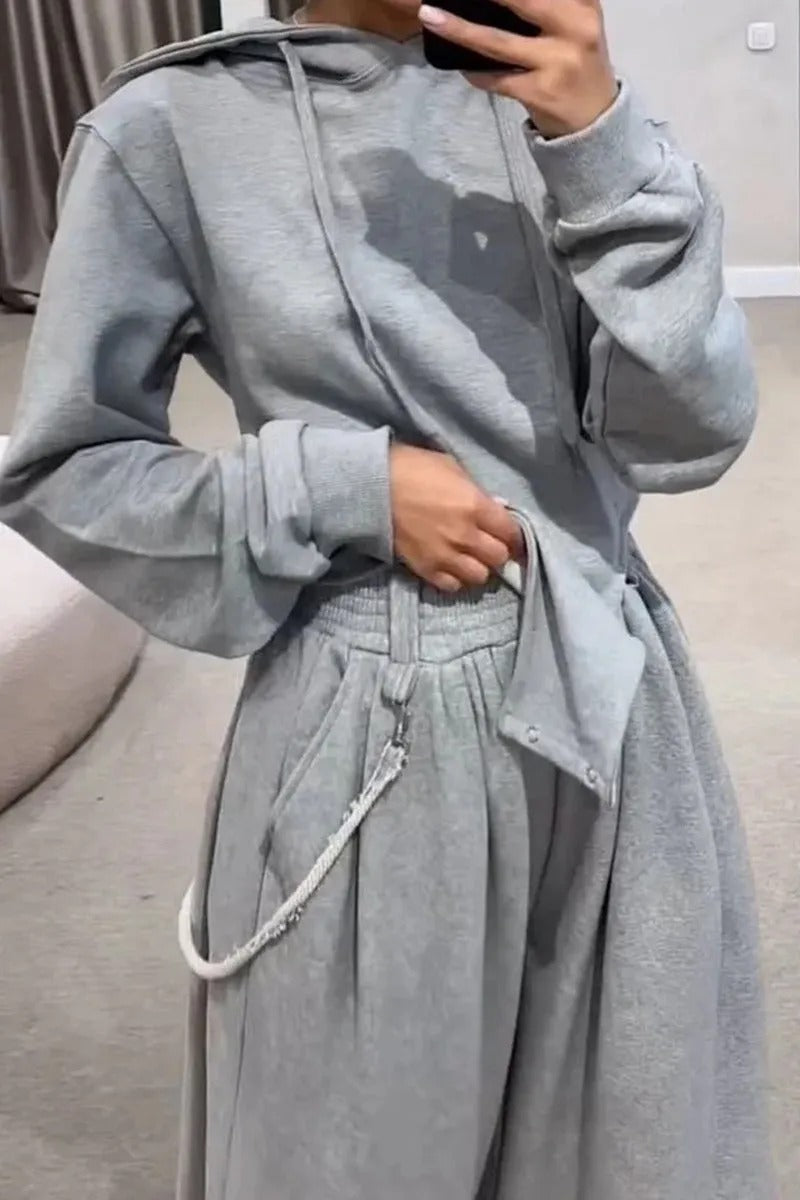 Ensemble Deux Pièces Uni avec Capuche et Pantalon à Taille Élastique pour Adulte | Idéal pour une Tenue Décontractée