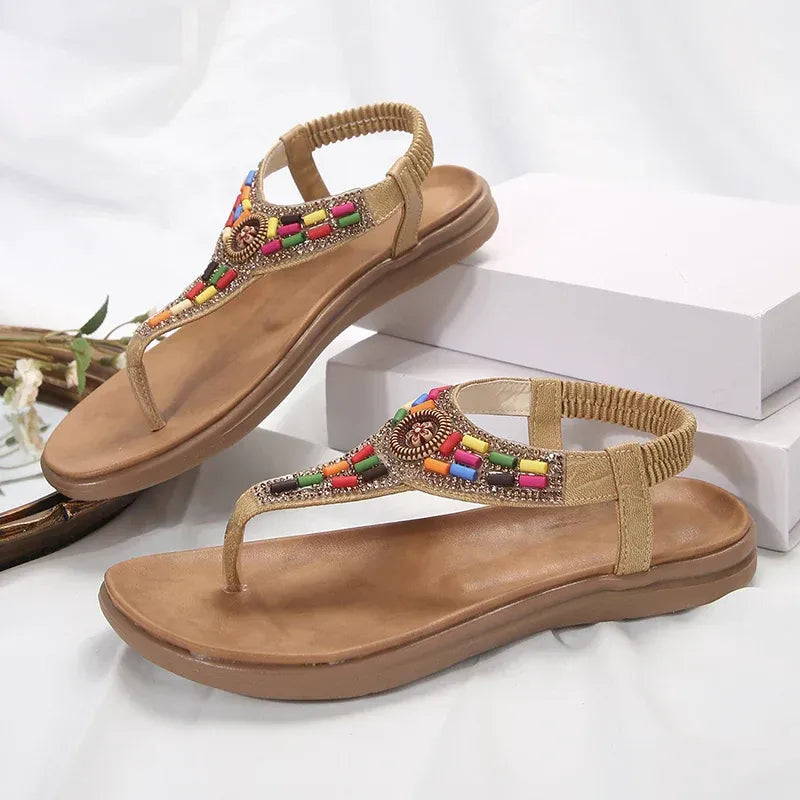 Sandales à Motifs Bohèmes avec Perles pour Femmes | Idéales pour l’Été et les Festivals
