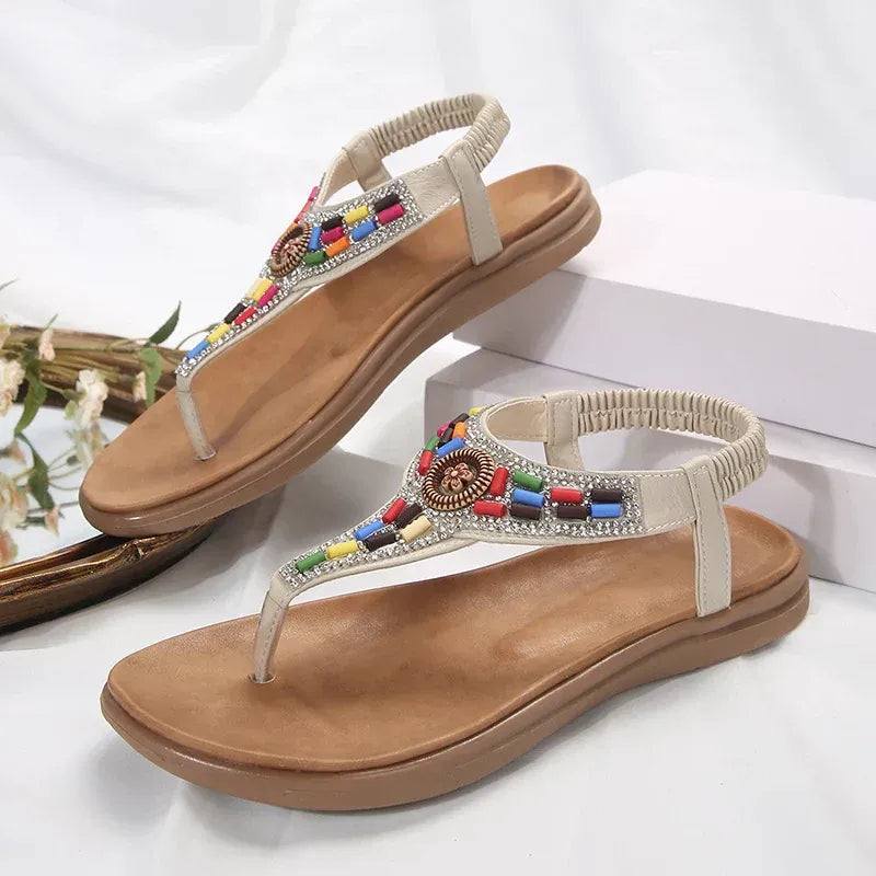Sandales à Motifs Bohèmes avec Perles pour Femmes | Idéales pour l’Été et les Festivals