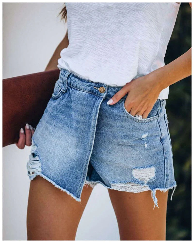 Jupe-Short Asymétrique avec Effets Usés pour Femme | Idéal pour l’Été