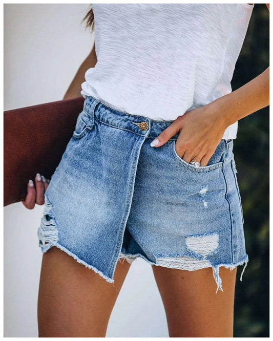 Jupe-Short Asymétrique avec Effets Usés pour Femme | Idéal pour l’Été