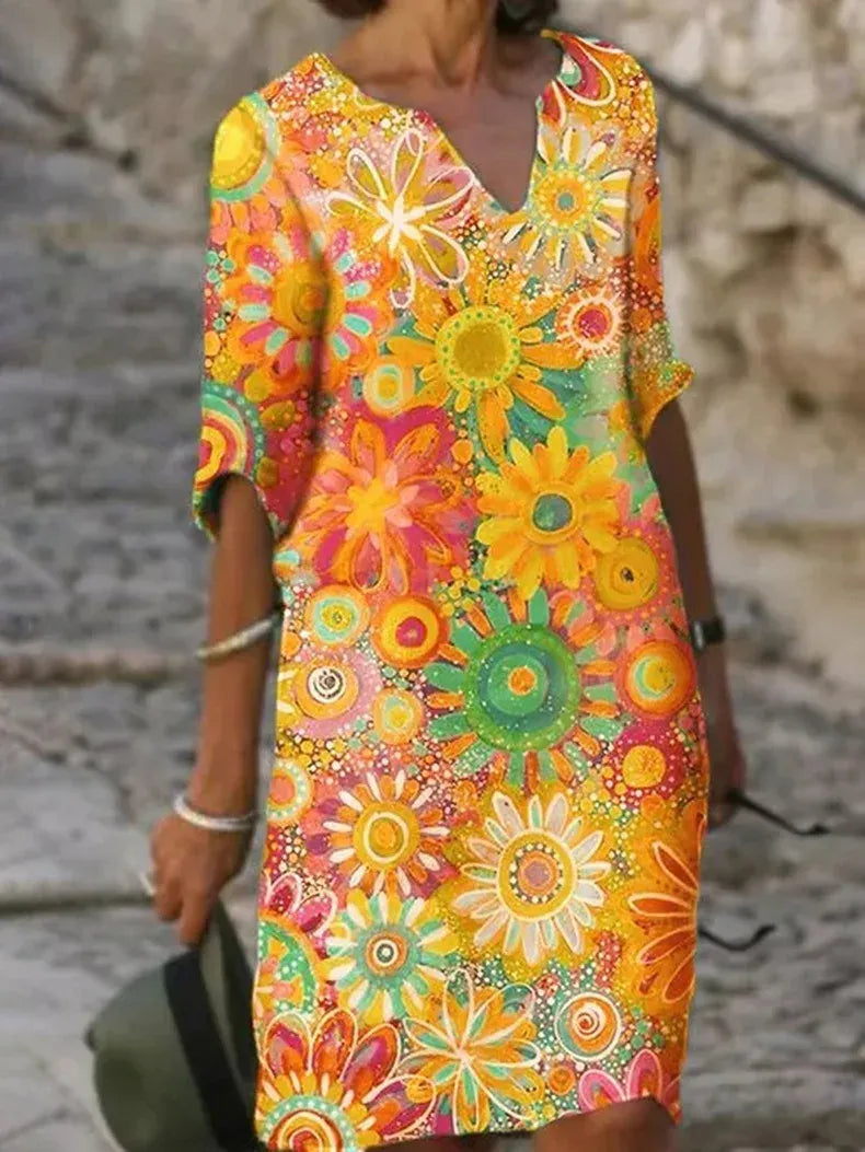 Robe à Fleurs avec Encolure en V pour Femme | Idéale pour les Sorties Printanières
