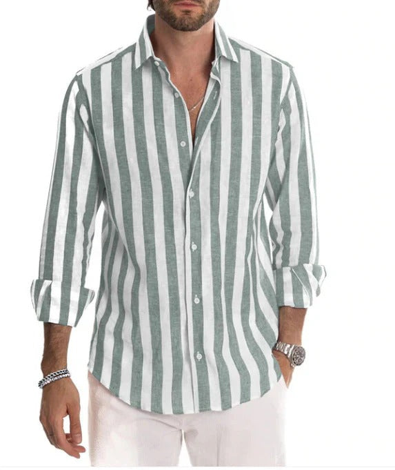 Chemise Rayée À Manches Longues Avec Col Classique Pour Homme | Idéale Pour Le Travail Et Les Événements Formels