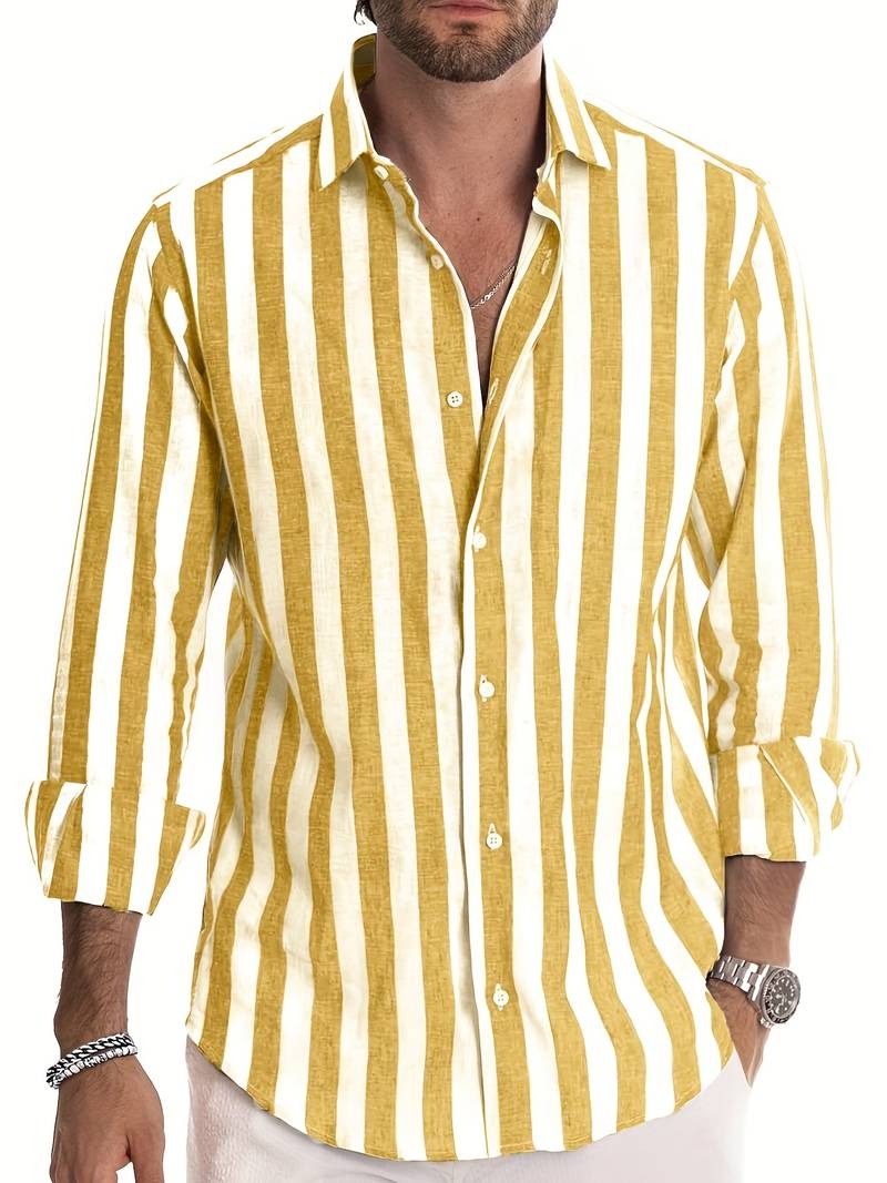 Chemise Rayée À Manches Longues Avec Col Classique Pour Homme | Idéale Pour Le Travail Et Les Événements Formels