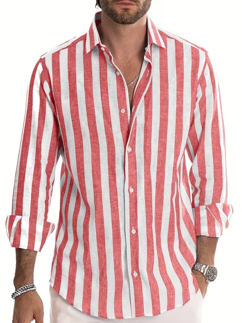 Chemise Rayée À Manches Longues Avec Col Classique Pour Homme | Idéale Pour Le Travail Et Les Événements Formels
