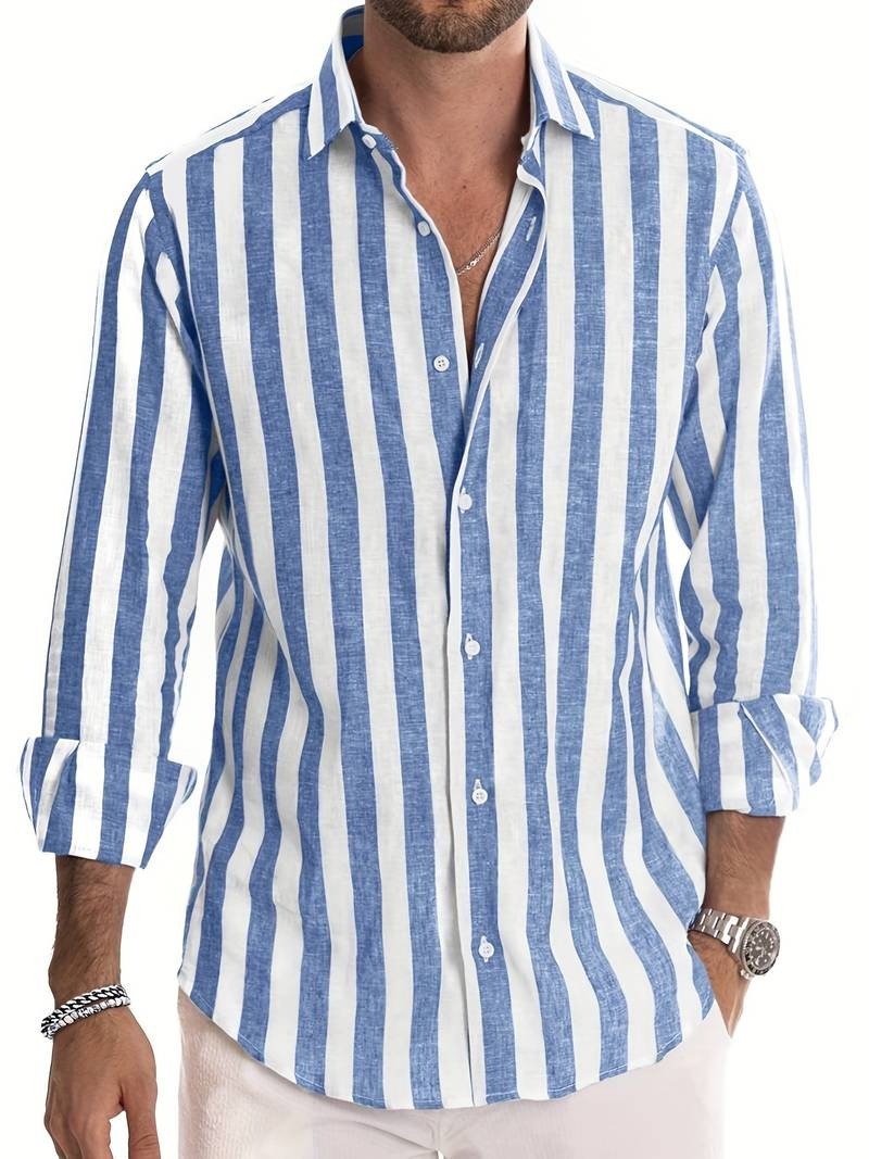 Chemise Rayée À Manches Longues Avec Col Classique Pour Homme | Idéale Pour Le Travail Et Les Événements Formels