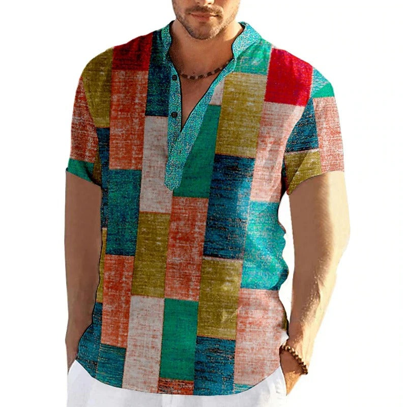 Chemise à Motif Patchwork 3D pour Homme Grande Taille | Idéale pour le Printemps ou l’Été