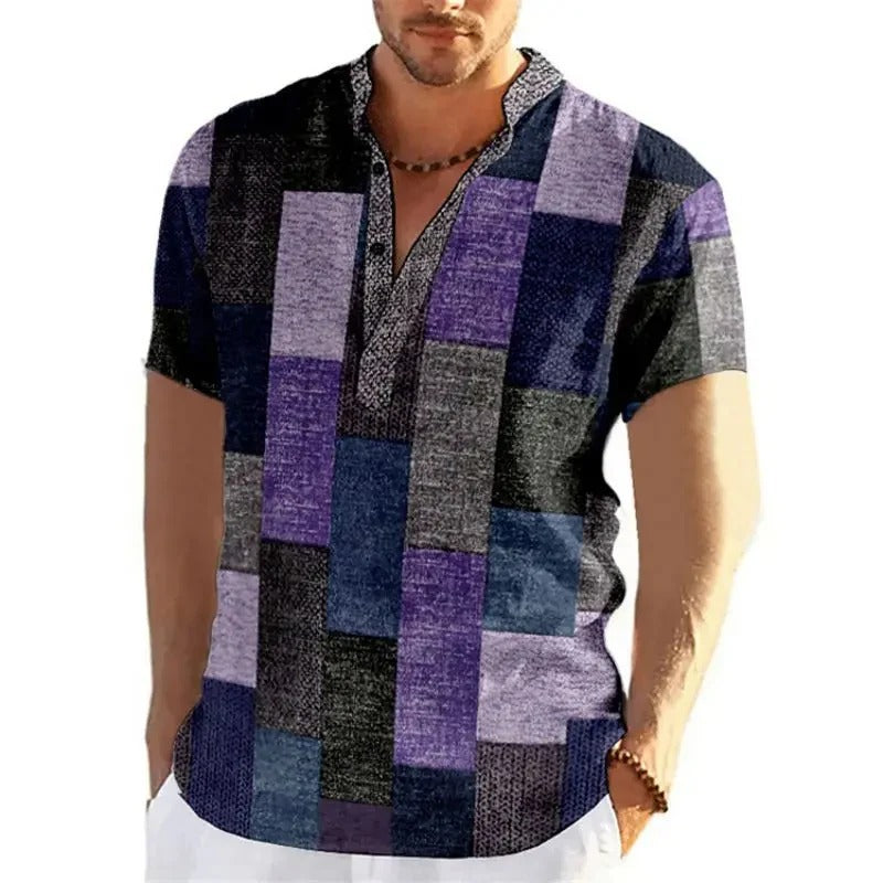 Chemise à Motif Patchwork 3D pour Homme Grande Taille | Idéale pour le Printemps ou l’Été