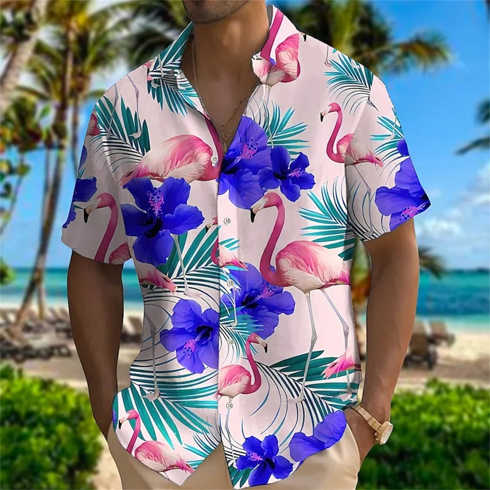 Chemise à Imprimé Grue Tropicale pour Homme Grande Taille | Idéale pour la Plage ou les Sorties Estivales