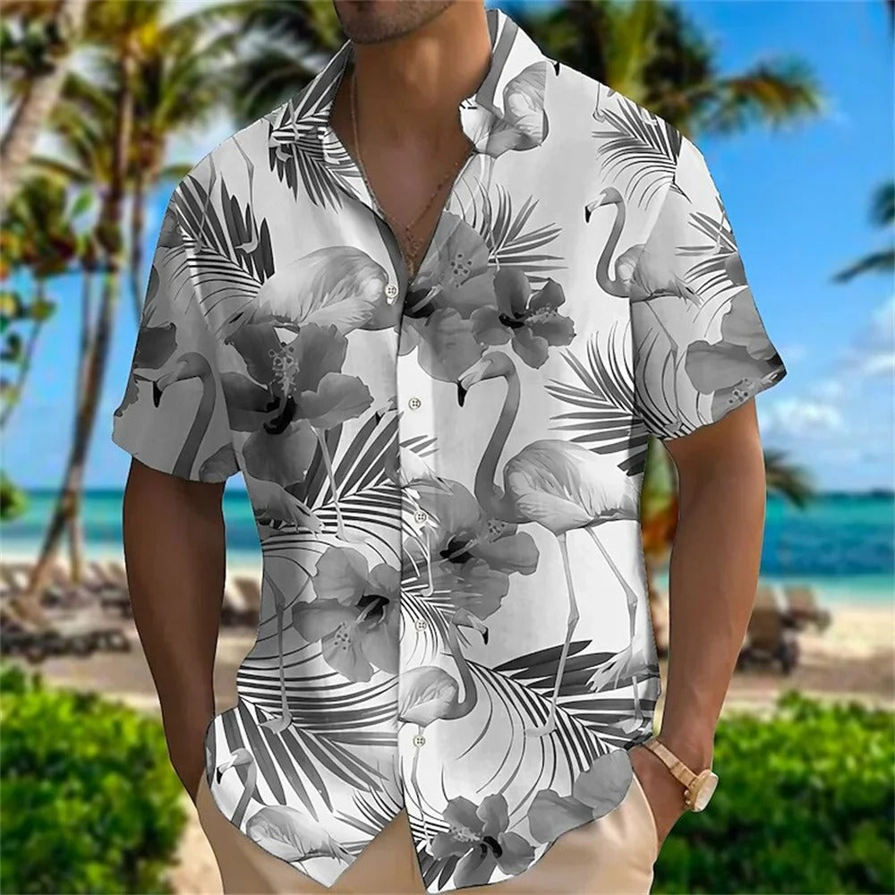 Chemise à Imprimé Grue Tropicale pour Homme Grande Taille | Idéale pour la Plage ou les Sorties Estivales