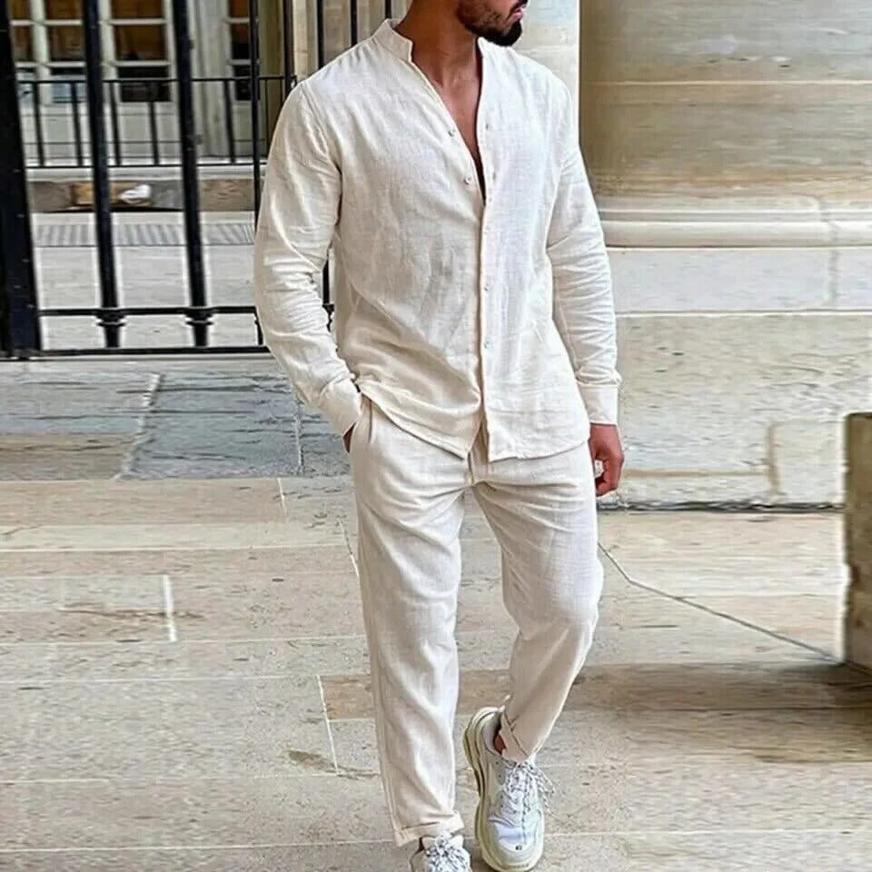 Ensemble Deux Pièces à Manches Longues avec Boutons et Pantalon Coordonné pour Homme | Idéal pour le Printemps et l’Été