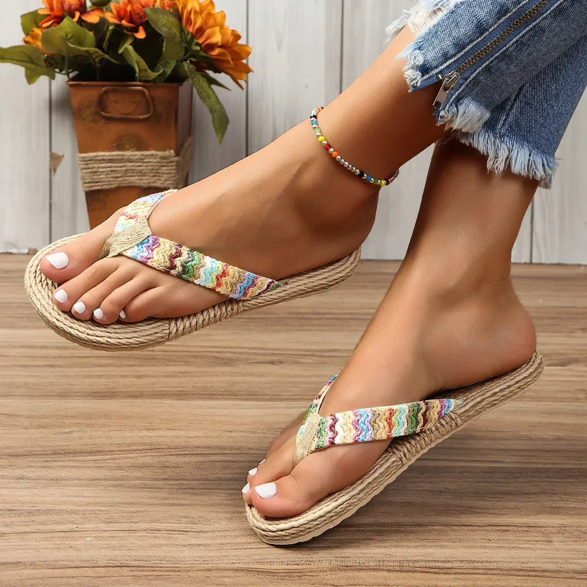 Sandales avec Brides Tressées Colorées pour Femmes | Idéales pour la Saison Estivale