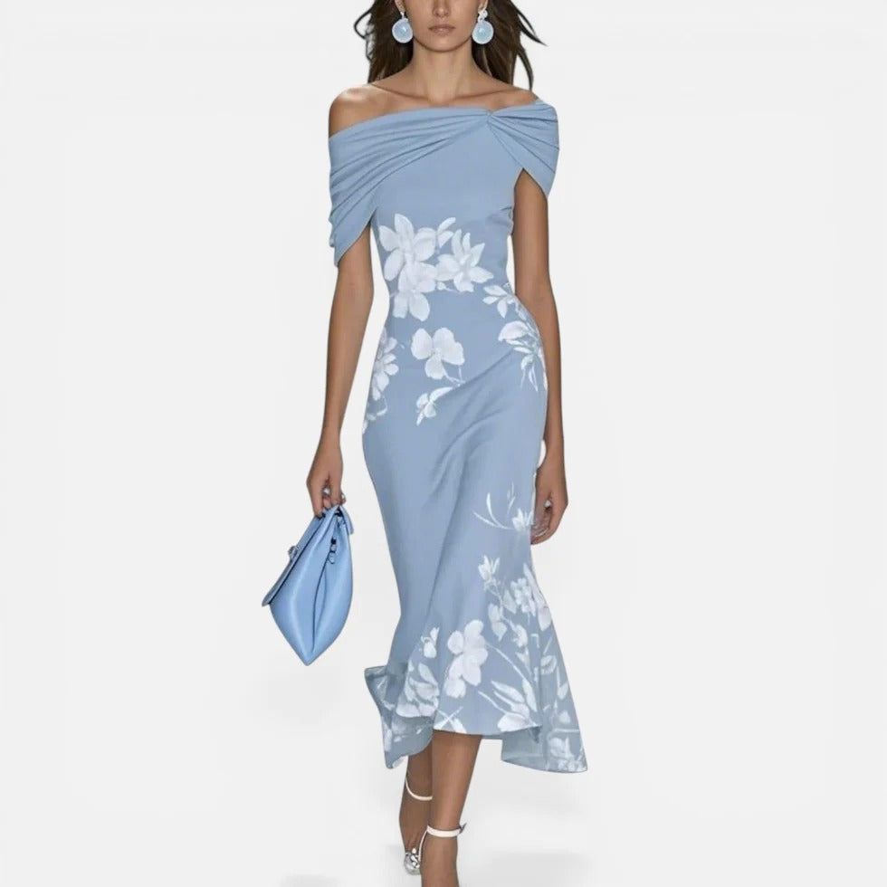 Robe midi fleurie épaules dénudées pour femmes