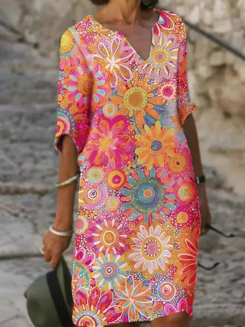 Robe à Fleurs avec Encolure en V pour Femme | Idéale pour les Sorties Printanières