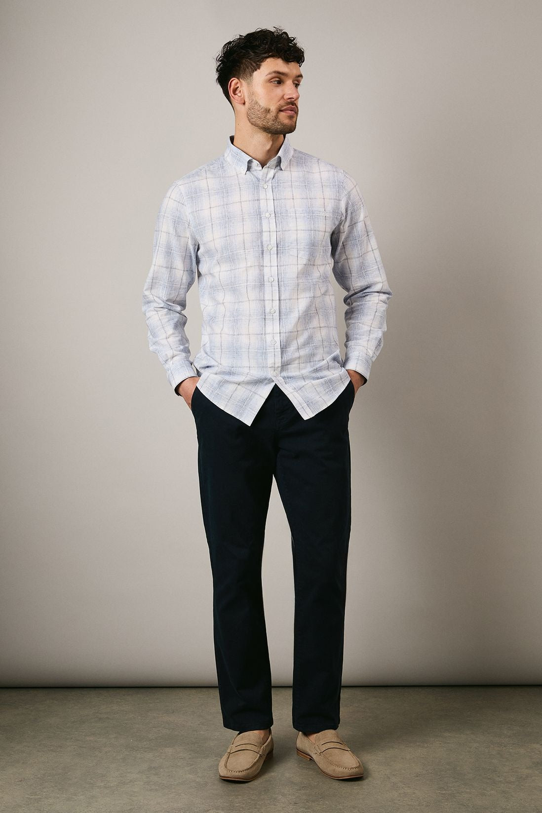 Chemise À Col Boutonné avec Motif À Carreaux Dégradé pour Homme | Idéale pour Un Usage Quotidien