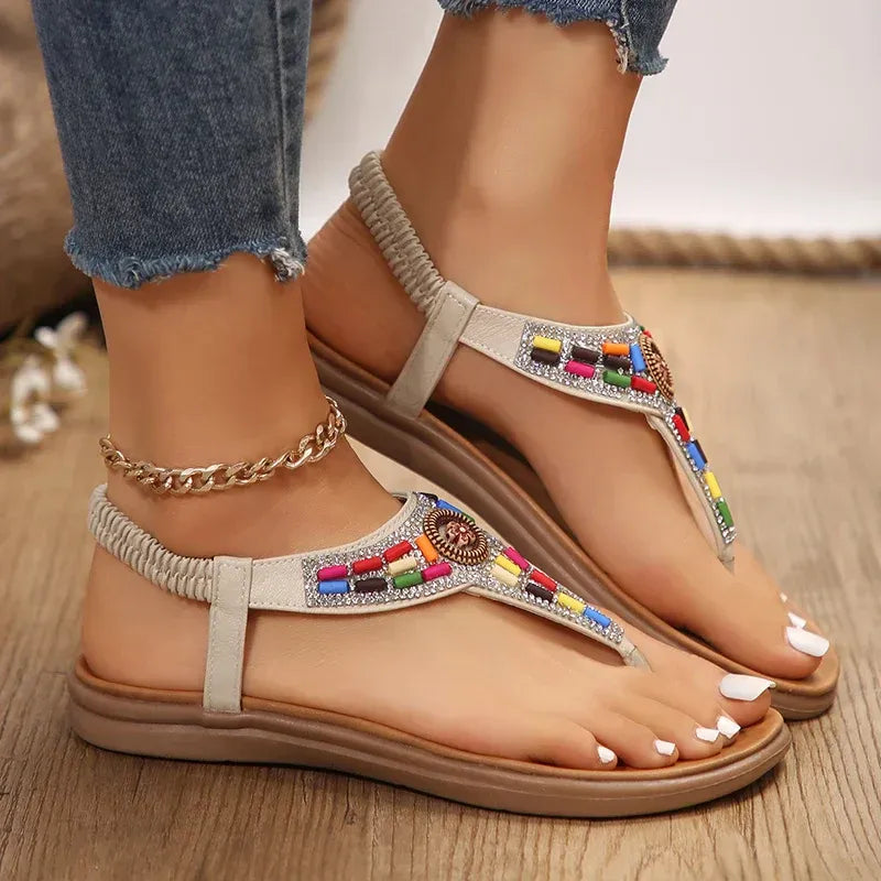 Sandales à Motifs Bohèmes avec Perles pour Femmes | Idéales pour l’Été et les Festivals