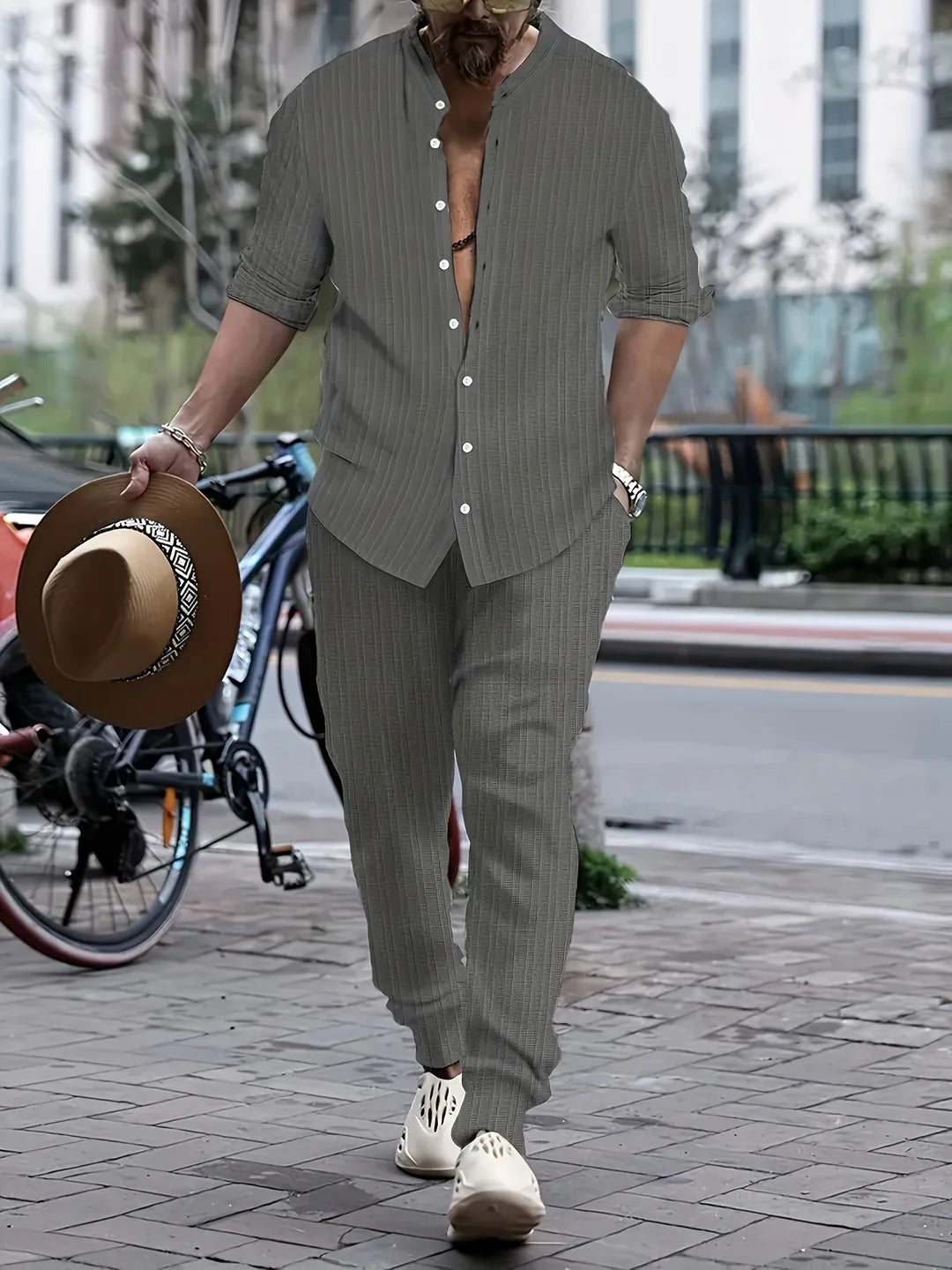 Ensemble Deux Pièces avec Chemise à Boutons et Pantalon Coordonné pour Homme | Idéal pour le Bureau ou les Sorties Décontractées