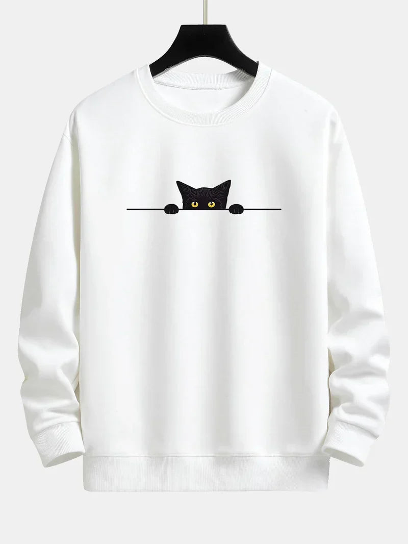 Sweatshirt Relax Fit Avec Imprimé Chat Noir pour Hommes | Idéal pour Un Usage Quotidien Et Les Occasions Décontractées