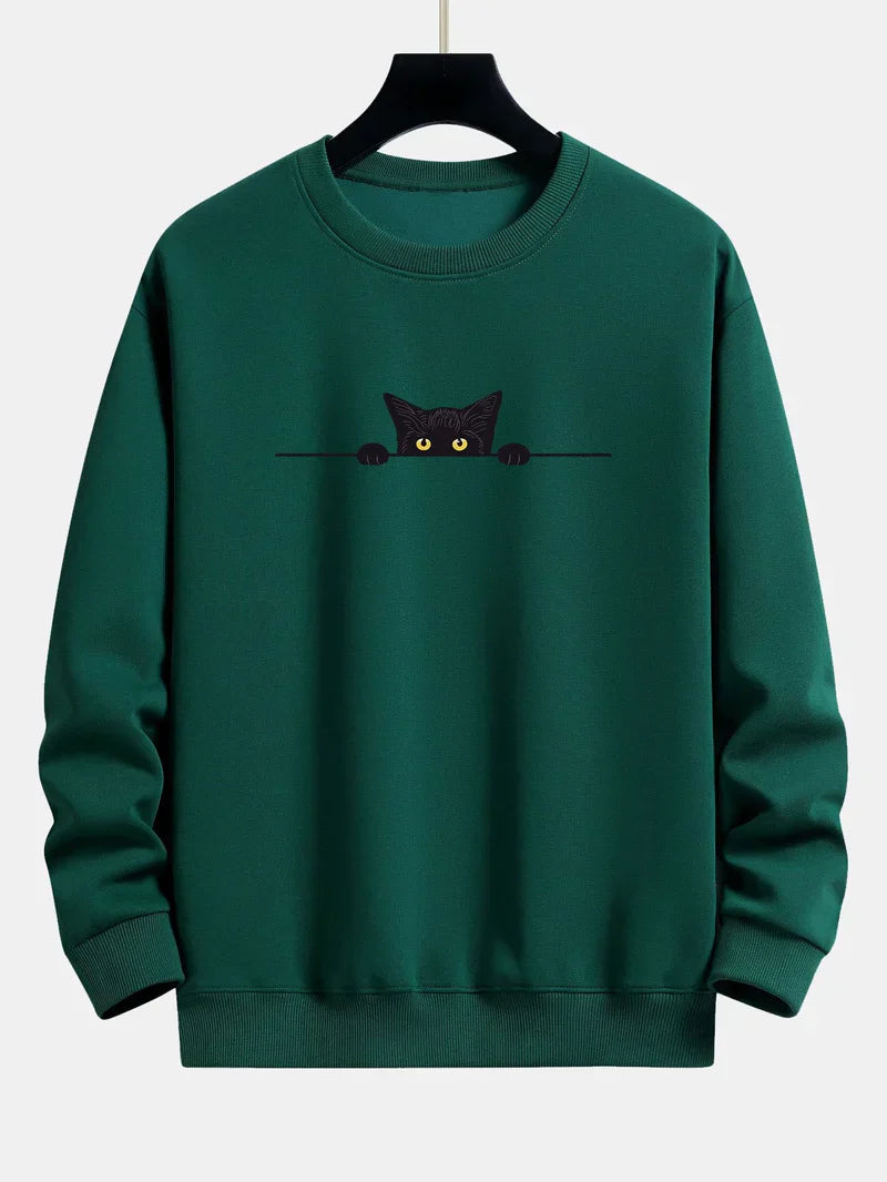 Sweatshirt Relax Fit Avec Imprimé Chat Noir pour Hommes | Idéal pour Un Usage Quotidien Et Les Occasions Décontractées