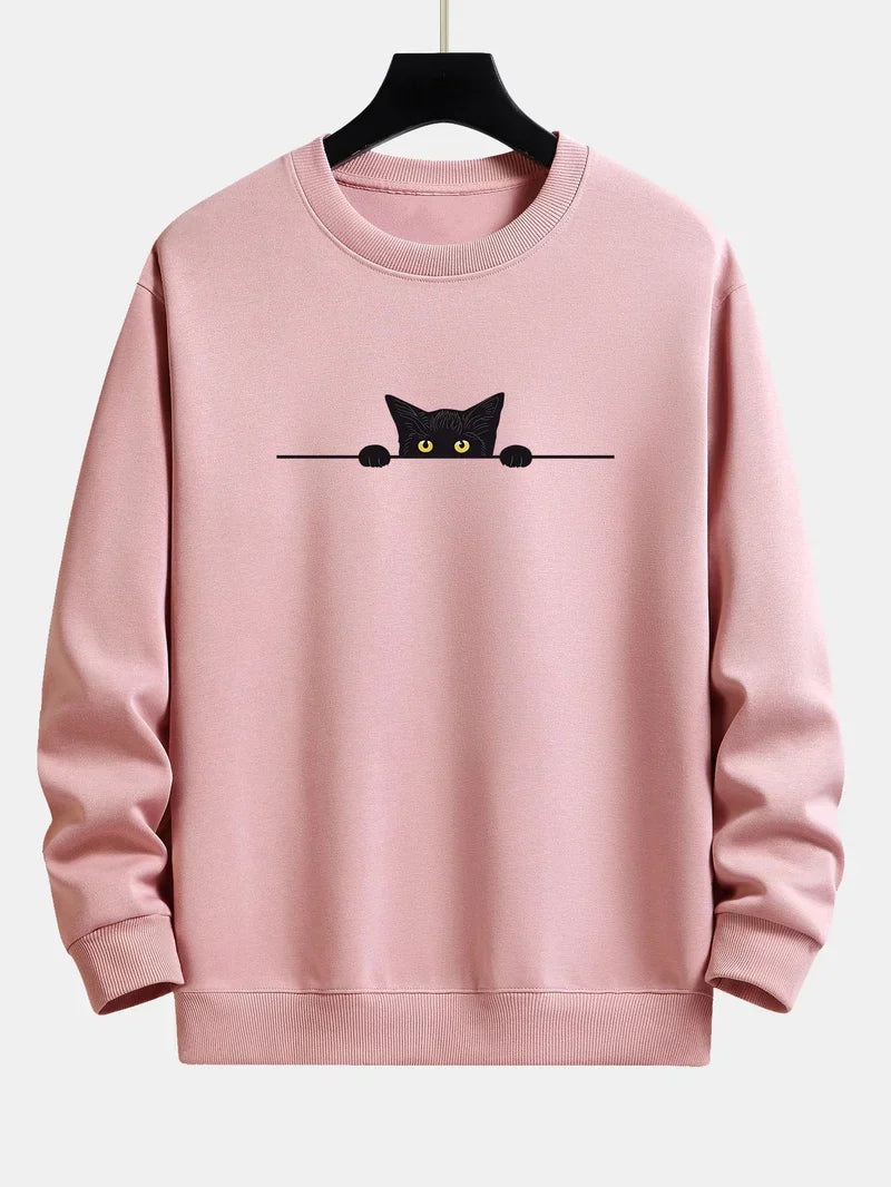 Sweatshirt Relax Fit Avec Imprimé Chat Noir pour Hommes | Idéal pour Un Usage Quotidien Et Les Occasions Décontractées