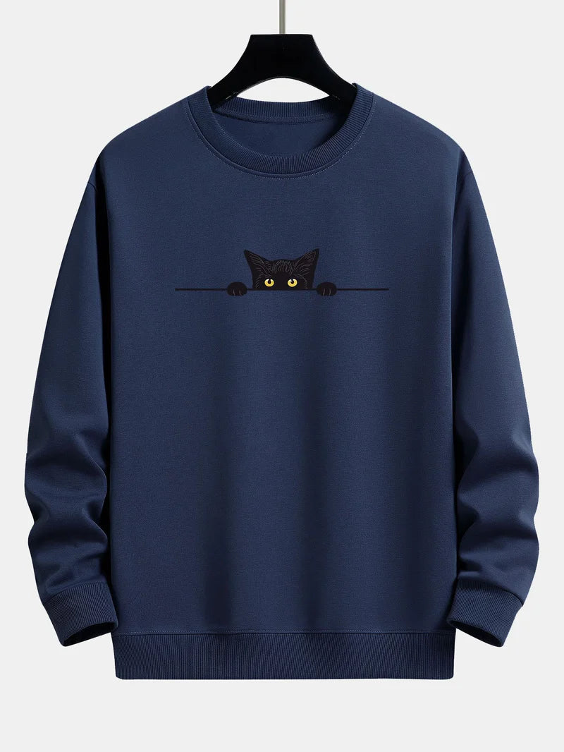 Sweatshirt Relax Fit Avec Imprimé Chat Noir pour Hommes | Idéal pour Un Usage Quotidien Et Les Occasions Décontractées