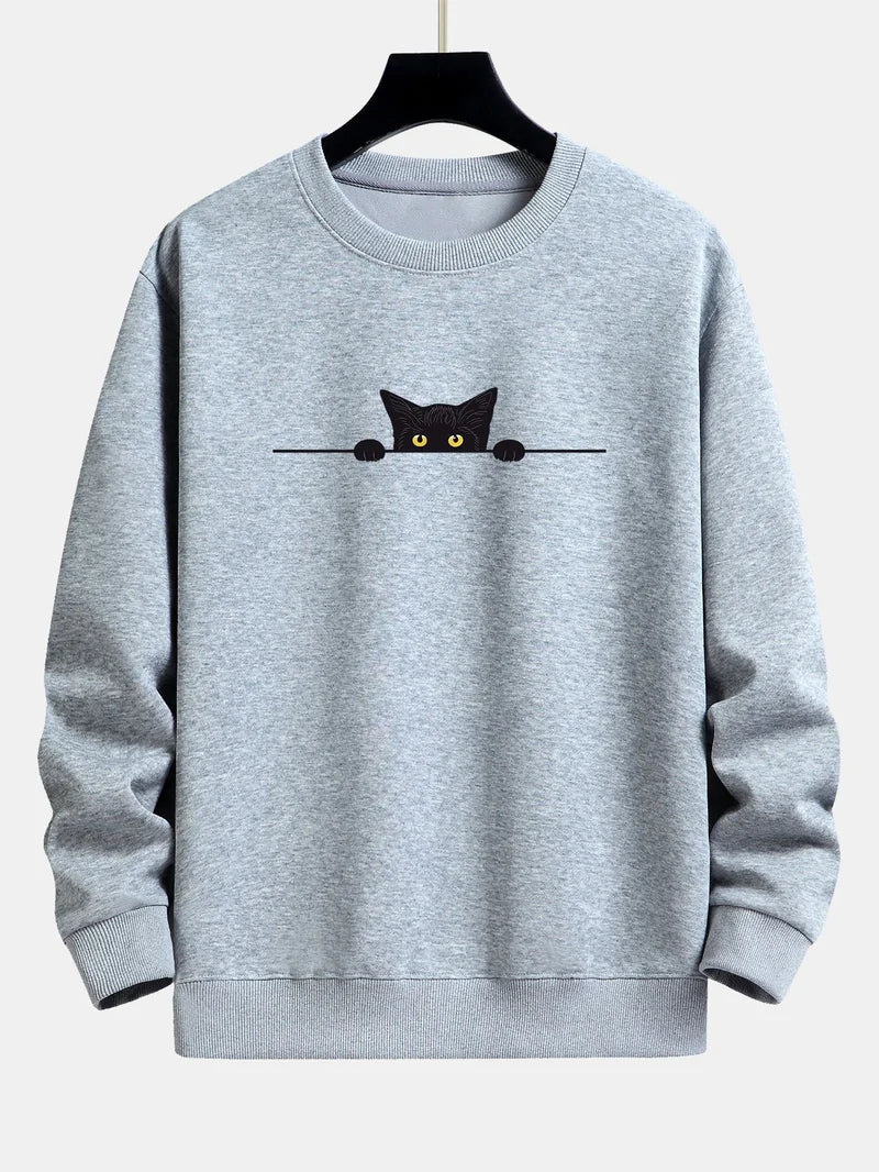 Sweatshirt Relax Fit Avec Imprimé Chat Noir pour Hommes | Idéal pour Un Usage Quotidien Et Les Occasions Décontractées