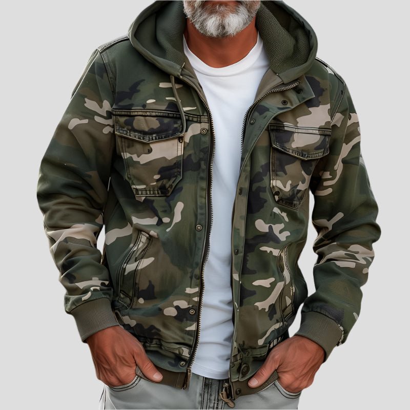 Veste à Capuche avec Motif Camouflage et Poches Cargo pour Hommes | Idéale pour Printemps et Automne