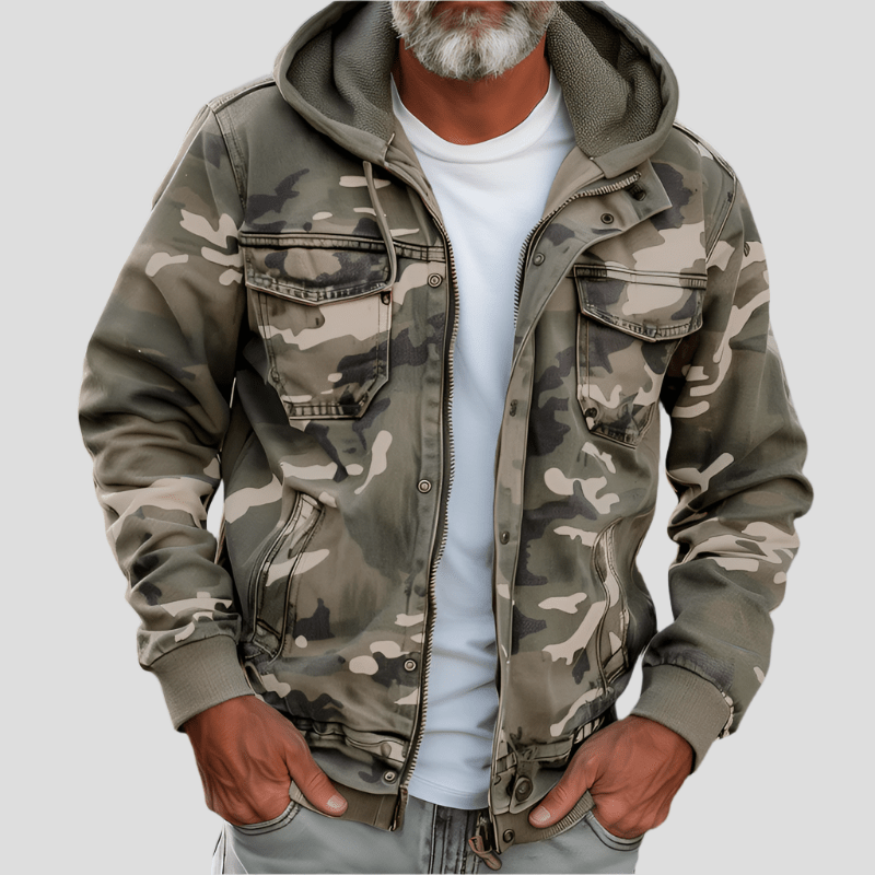 Veste à Capuche avec Motif Camouflage et Poches Cargo pour Hommes | Idéale pour Printemps et Automne