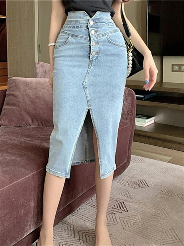 Jupe Midi En Denim Avec Coupe Ajustée Pour Femme | Idéale Pour UN Usage Quotidien