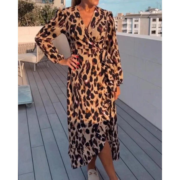Robe Portefeuille Avec Motif Léopard pour Femmes | Idéale Pour L'Été Et Les Loisirs