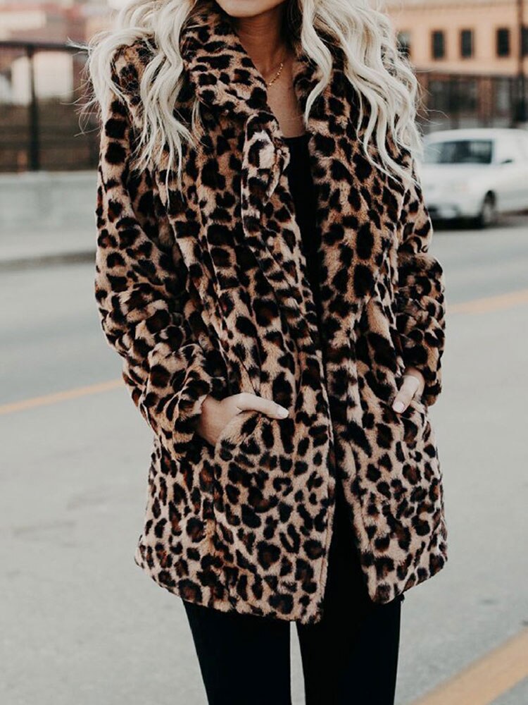 Veste d’Hiver à Motif Léopard avec Col Oversize pour Femmes | Idéale pour la Saison Froide