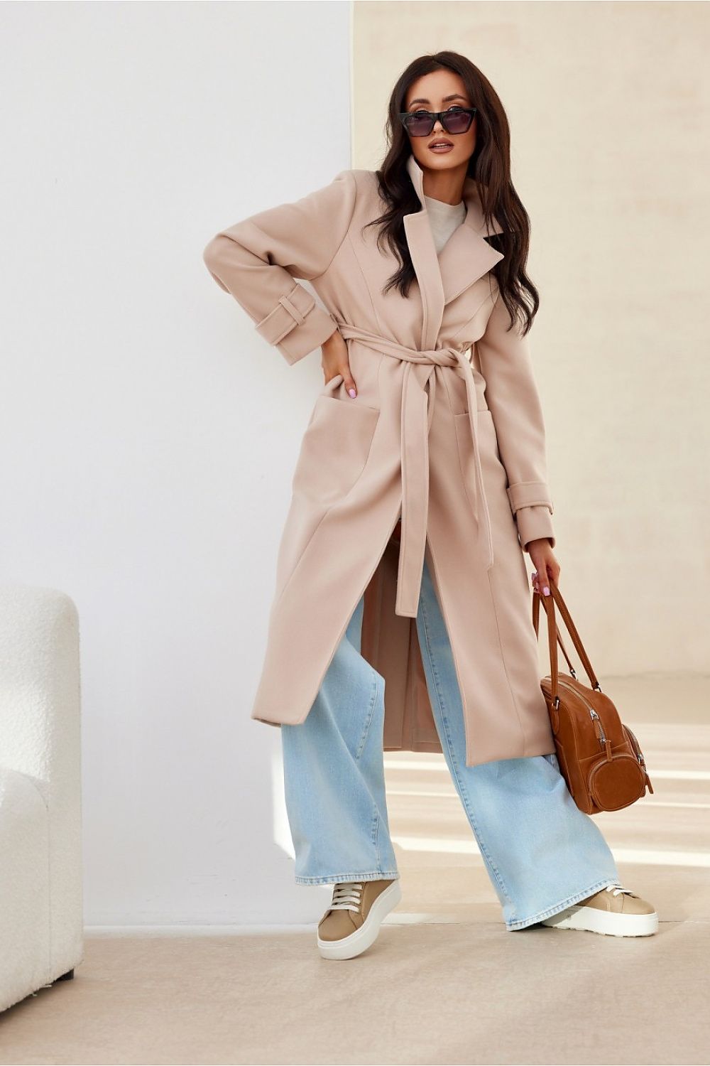 Manteau Long à Manches Longues avec Ceinture pour Femme | Idéal pour l’Automne et l’Hiver