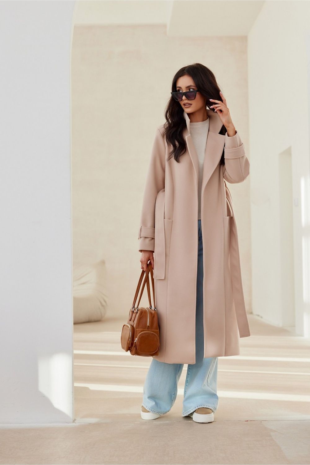 Manteau Long à Manches Longues avec Ceinture pour Femme | Idéal pour l’Automne et l’Hiver