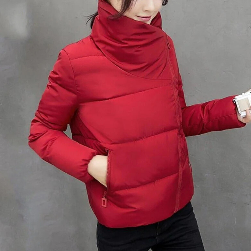 Manteau Matelassé Long avec Fermeture Éclair Asymétrique pour Femme | Idéal pour l’Hiver