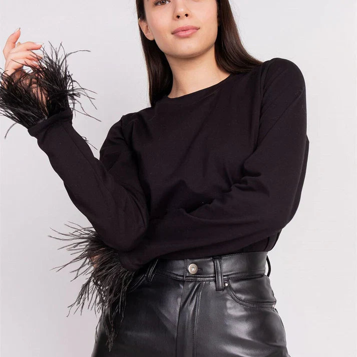 Blouse À Manches Longues Avec Détails En Plumes Pour Femme | Idéal Pour Usage Quotidien