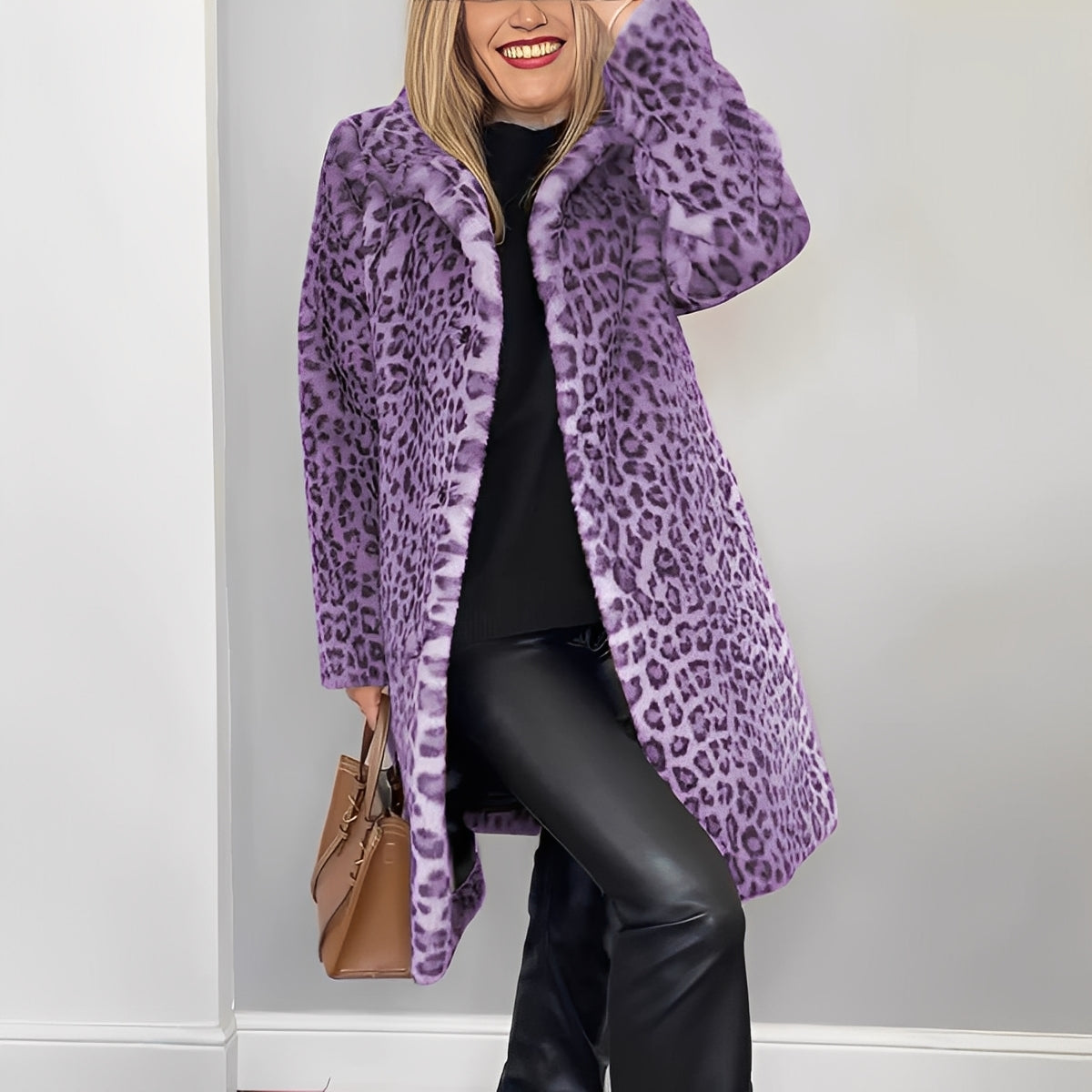 Manteau imprimé léopard à col large pour femmes