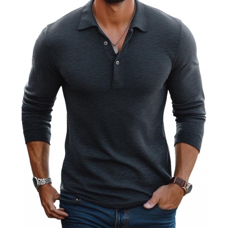 Polo boutonné à manches longues pour hommes