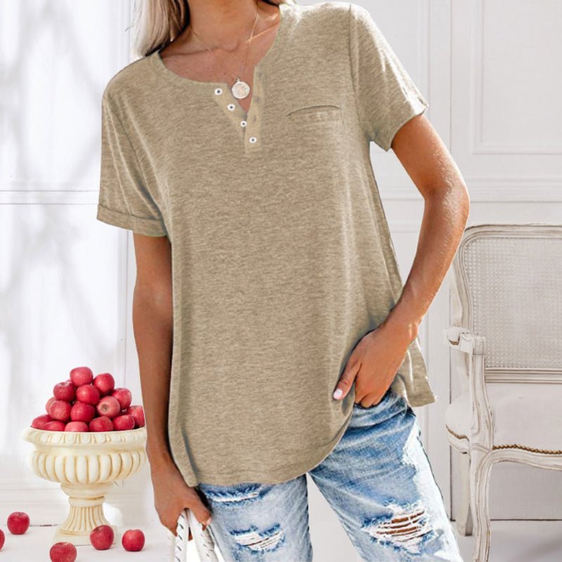 T-Shirt à Manches Courtes avec Poche et Col Rond pour Femme | Idéal pour un Usage Quotidien