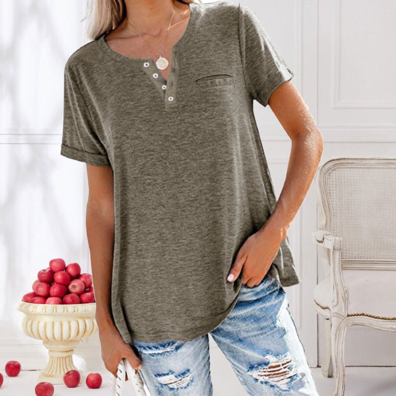 T-Shirt à Manches Courtes avec Poche et Col Rond pour Femme | Idéal pour un Usage Quotidien
